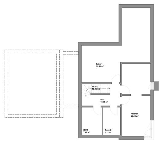 Bauhausstil mit Keller und Garage in Maintal Kellergeschoss